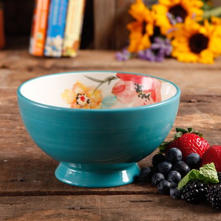 The Pioneer Woman Flea Market 6" Decorated Footed Bowls, Turquoise & Floral, Set of 4