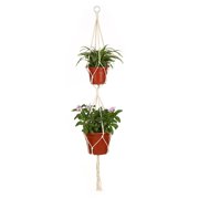 Outdoor Plant Hangers Macrame Double Plant Hanger Indoor Outdoor 2 Tier Flower Pot Hanging Planter Basket Cotton Rope 4