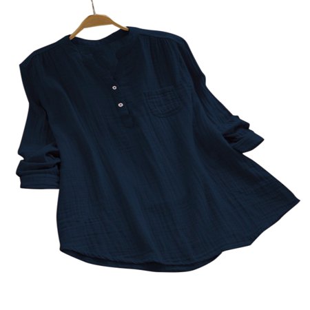 - Women V Neck Baggy Loose Cotton Tops T Shirts Plus Size Long Sleeve Tunic Blouse
