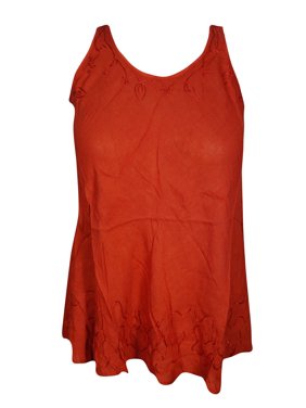 Mogul Womens Sexy Red Tunic Top Sleeveless Round Neck Summer Fashion Blouse