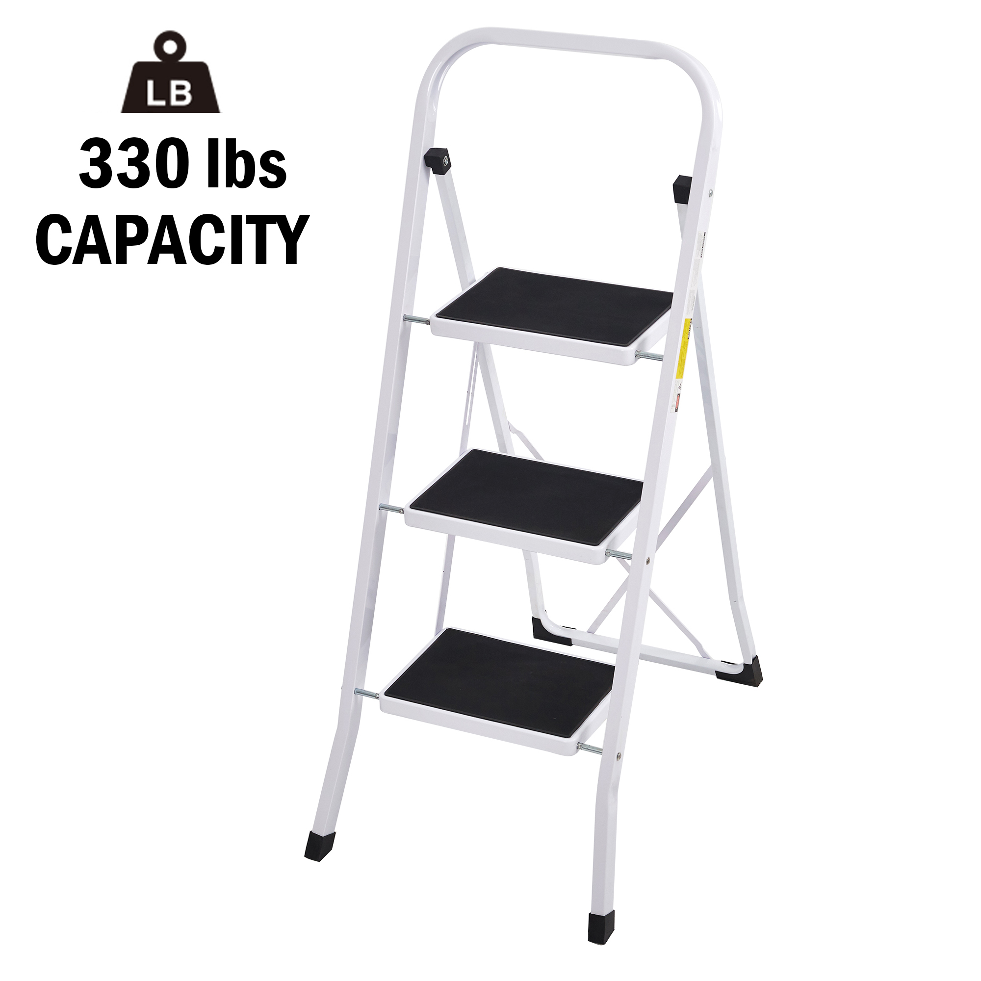CharaHome 4 Step Ladder Step Stool Folding Portable Ladder Steel Frame with Safety Side Handrails Non-Slip Wide Pedal Kitchen and Home Stepladder with Attachable Tool Bag 450 lb Capacity