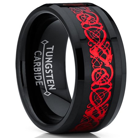 Artcarved Carbide Ring (Men's Ring Wright Co. Black Tungsten Carbide Red Dragon Ring Wedding Band Black Carbon Fiber Comfort)
