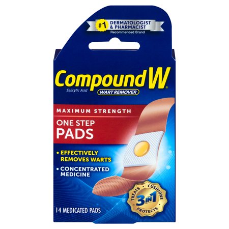 Compound W One Step Pads Salicylic Acid Wart Remover, 14 (Best Wart Remover For Kids)