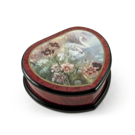 Pandora Hearts Music Box Elegant Heart Shape Painted Ercolano Music Jewelry Box Titled - Swan and Daylilies by Lena Liu ()