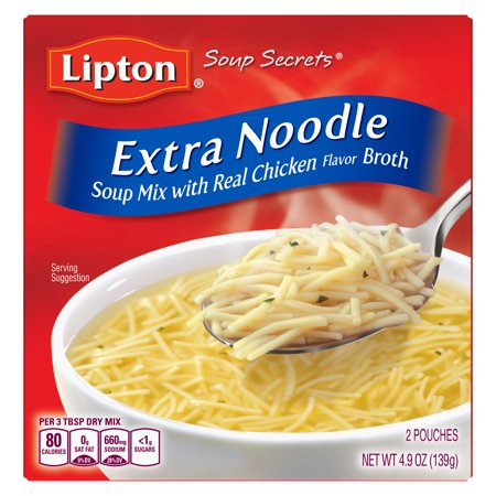- Lipton Soup Secrets with Real Chicken Flavor Extra Noodle Soup Mix, 4.9 oz 2 ct