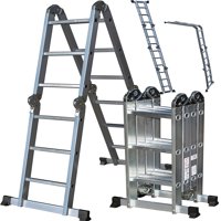 OxGord Heavy Duty Aluminum Folding Scaffold Work Ladder 12.5 ft Multi-Fold Step Light Weight Multi-Purpose extension - 330 LB Capacity