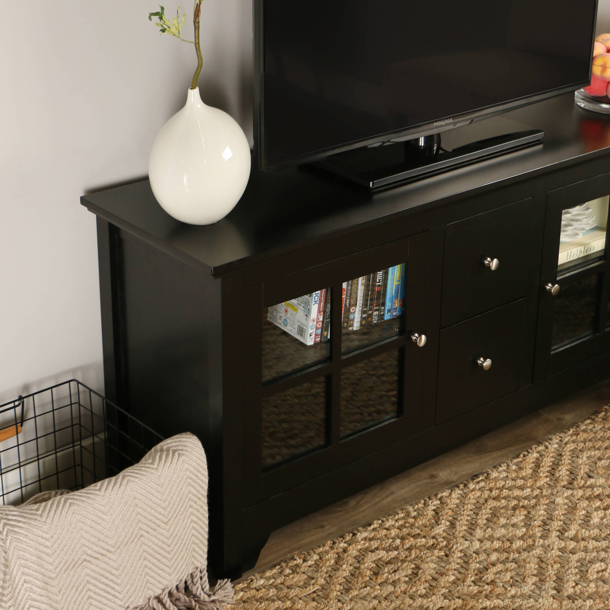 Wood Matte Black TV Console with 2 Drawers for TVs up to 55'', Multiple Colors