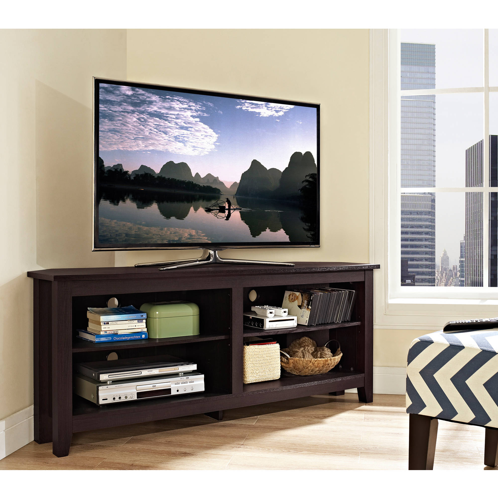 Wood Corner TV Console for TVs up to 60'', Multiple Colors