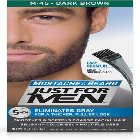 Just For Men Mustache and Beard, Easy Brush-In Facial Hair Color Gel, Dark Brown, Shade (Best Time To Color Hair)