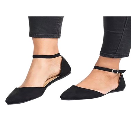 Women's Ballet Flats Ankle Strap Shoe Ballerina Slipper Pointed Toe Dolly Shoes