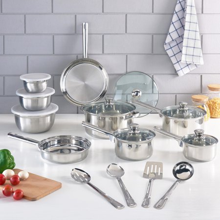 Mainstays Stainless Steel 18 Piece Cookware Set (Best Cookware Set Under 300)