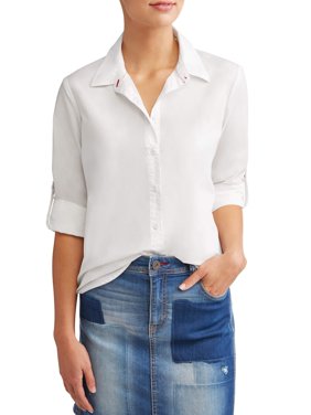 Poplin Casual Button Down Shirt Women's