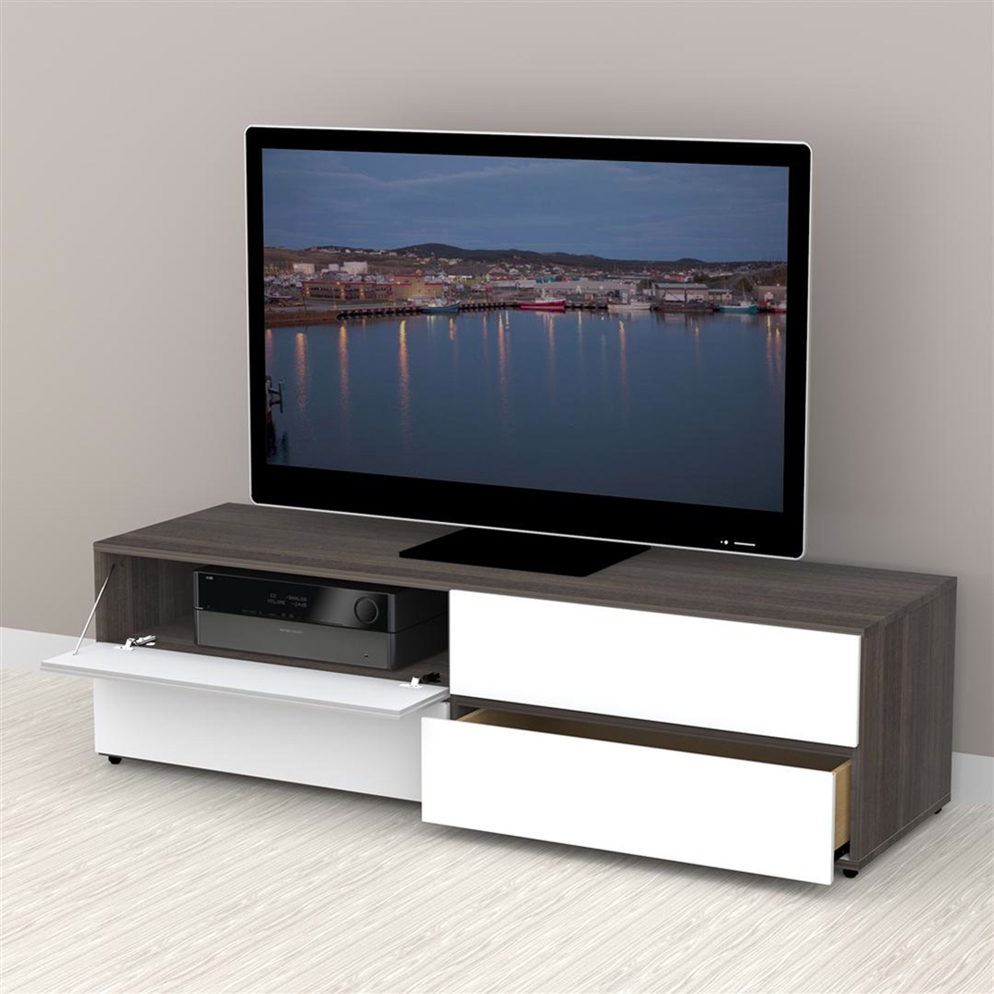 Nexera Allure TV Stand for TVs up to 60'', White/Ebony