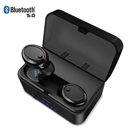 [2019 Version] TWS Bluetooth 5.0 Earbuds 【True Wireless Stereo】 Headphones IPX8 Waterproof in-Ear Wireless Charging Case Built-in Mic Headset Premium Sound with Deep Bass for Running
