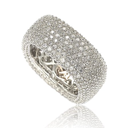Huge Cubic Zirconia Ring - Sterling Silver Cubic Zirconia Square Pave Eternity Ring
