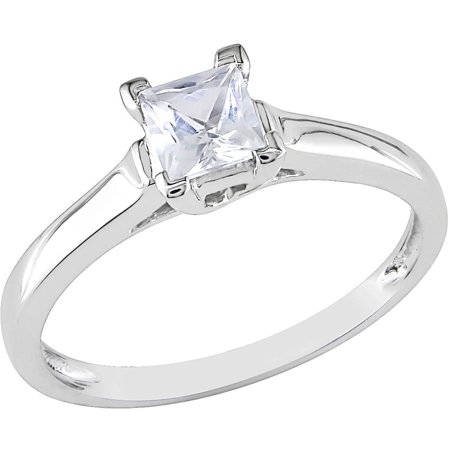 8 Lab White Sapphire Ring - 3/5 Carat T.W. Princess-Cut Created White Sapphire 10kt White Gold Solitaire Engagement Ring