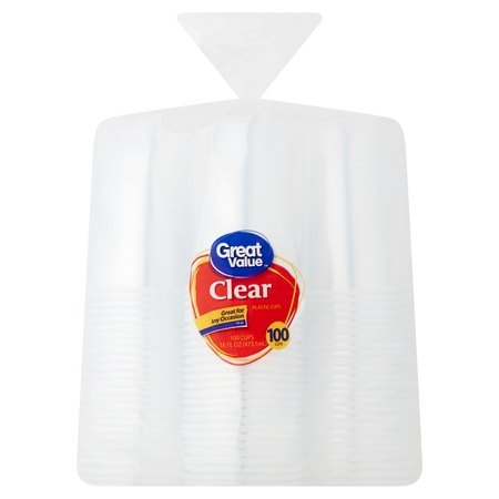 Great Value Clear Plastic Cups, 16 oz, 100 Count