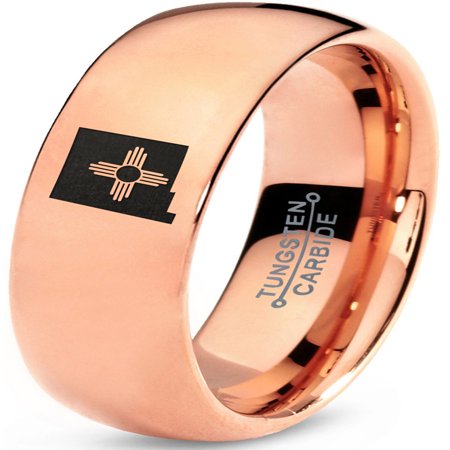 - Tungsten New Mexico The Land of Enchantment State Zia Symbol Band Ring 7mm Men Women Comfort Fit 18k Rose Gold Dome Polished