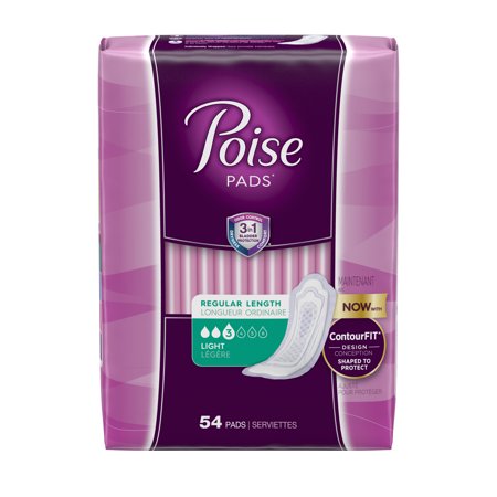 Poise Incontinence Pads, Light Absorbency, Regular, 54