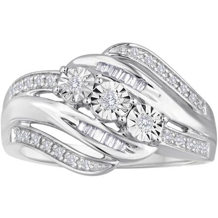1/4 Carat T.W. Diamond Sterling Silver Three-Stone Bypass Right-Hand
