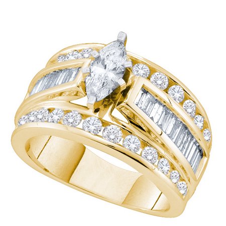14k Gold Marquise Diamond Solitaire - 14kt Yellow Gold Womens Marquise Diamond Solitaire Bridal Wedding Engagement Ring 2.00 Cttw (Certified)