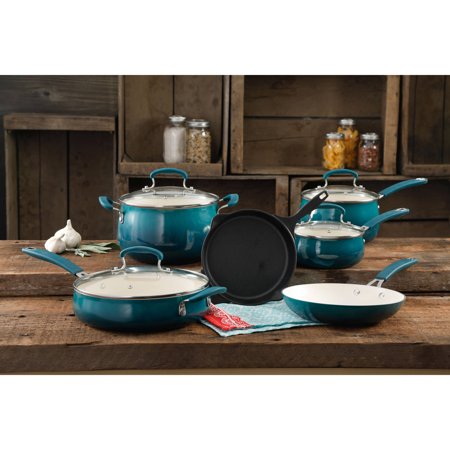 The Pioneer Woman Classic Belly Ceramic Non-Stick Interior 10 Piece Cookware (Best Pan Set Reviews)