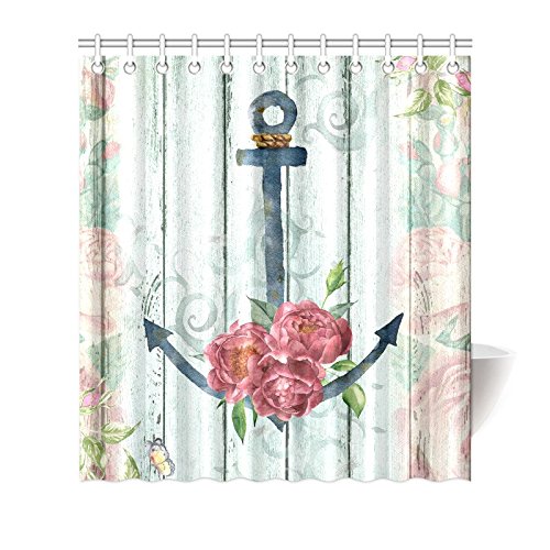 Tgyew Lighthouse Shower Curtain Pale Blue Purple Red Fabric