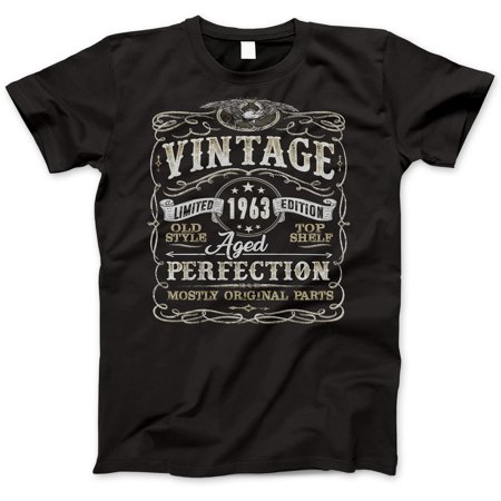 56th Birthday Gift T-Shirt - Born In 1963 - Vintage Aged 56 Years Perfection - Short Sleeve - Mens - Black T Shirt - (2019 Version)