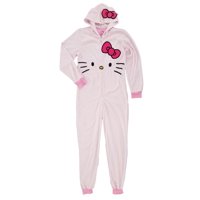 Womens Pink Fleece Hello Kitty Blanket Sleeper Kitten Cat Pajama Union Suit