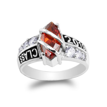 Garnet Clasp - 925 Sterling Silver Class of 2019 1.25ct Garnet Red Marquise CZ School Graduation Ring Size 4-10