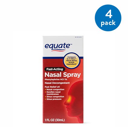 (4 Pack) Equate Fast Acting Nasal Spray Solution, 1 (Best Medicine For Nasal Drip In Throat)