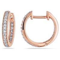 Miabella 1/4 Carat T.W. Diamond 14kt Pink Gold Clip-Back Hoop Earrings