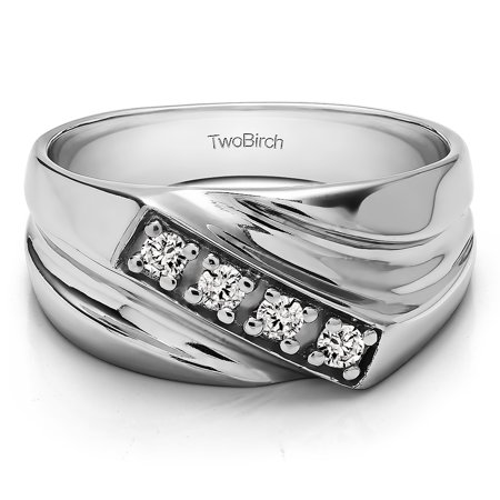 Mens Band Mounting Brilliant Moissanite Mounted in Sterling Silver Brilliant Moissanite Men's Band with Open Ended channel(0.2crt) ()