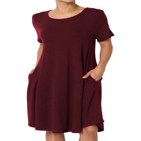 TheMogan Women's S~3X Short Sleeve Draped Jersey Knit Pocket A-Line T-Shirt