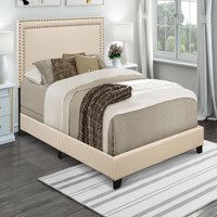 Home Meridian Cream Upholstered Queen Bed with Nail Head Trim