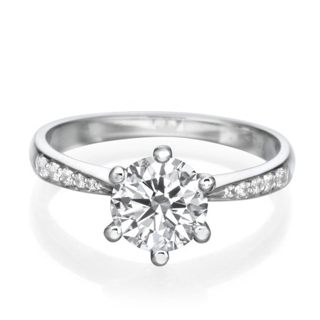 Si1 Radiant Diamond Solitaire 1 1/3 CT Solitaire Diamond Engagement Ring Round Cut Main Stone with Accents H/SI1 (Clarity Enhanced) 14K White Gold ()