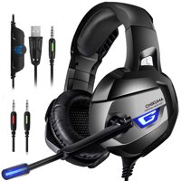 ONIKUMA Gaming Headset - Gaming Headphone for Xbox One, PS4, PC, Stereo USB Headset with Noise Cancelling Mic and LED Light, Over Ear Headphones for Mac and Nintendo Switch Games