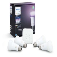 Philips Hue White and Color Ambiance A19 Smart Light Starter Kit, 60W LED, 4-Pack