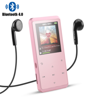 AGPTEK 8GB MP3 Player with Bluetooth Lossless Music Player Metal Touch Button Supports FM Radio Recording, Black / Pink