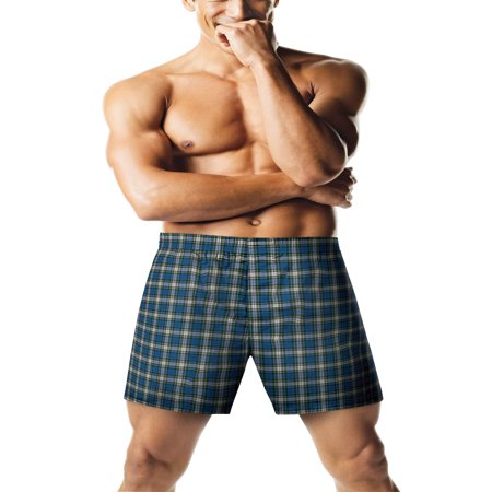 Mens Tartan Boxers - Men's Exposed Waist Band Woven Tartan Boxers, 2 Pack