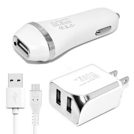 Accessory Kit 3 in 1 Charger Set For HTC Desire 12 Cell Phones [2.1 Amp USB Car Charger and Dual USB Wall Adapter + 5 Feet Micro USB Cable]