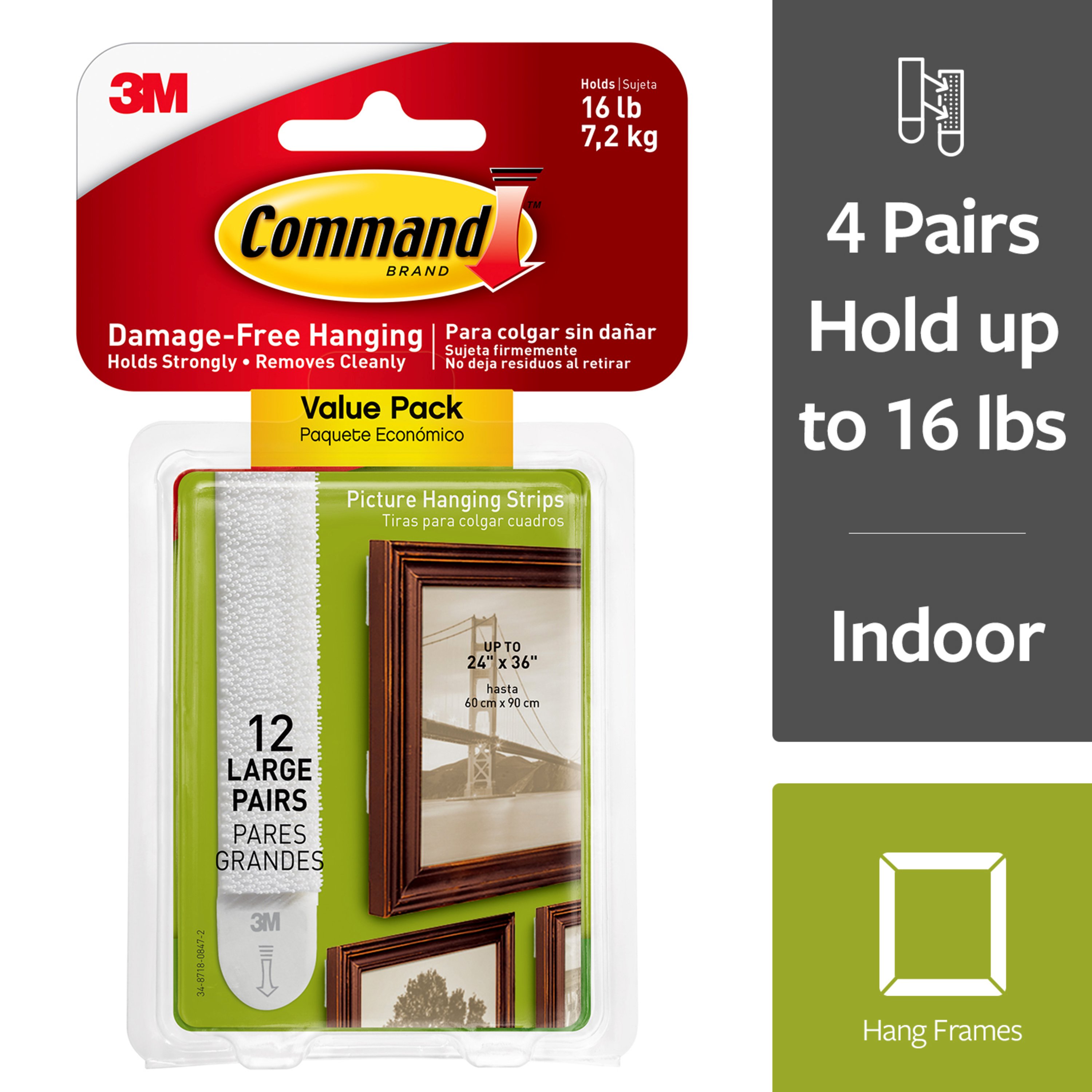 Command Large Picture Hanging Strips Value Pack White 12