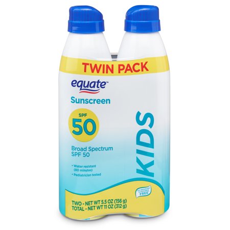 Equate Kids Broad Spectrum Sunscreen Spray Twin Pack, SPF 50, 5.5 oz, 2 (Best Physical Sunscreen For Babies)