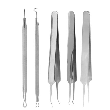 Yosoo 5 pcs Professional Blackhead Acne Remover Kit - Comedone Extractor Pimple Acne Blemish Spots Remover - Facial Treatment - Stainless steel - Better than Oil Cream Gel Mask - Face Skin