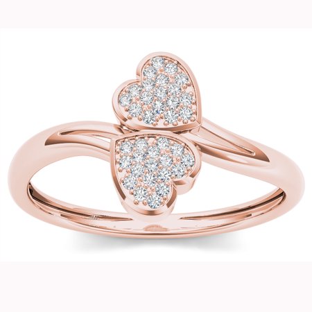- 1/10ct TDW Diamond 10K Rose Gold Two Heart Wrap Ring