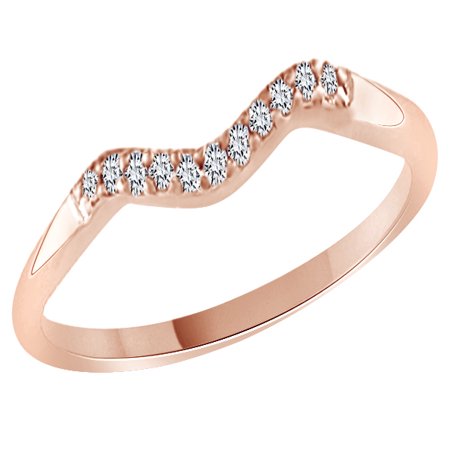 - Round Cut White Cubic Zirconia Curved Wedding Band Ring In 14k Rose Gold Over Sterling Silver