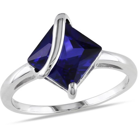 - 2-4/5 Carat T.G.W. Square-Cut Created Blue Sapphire Sterling Silver Cocktail Ring