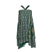 Mogul Silk Sari Magic Wrap Skirt Green Two Layer Reversible Sarong Dress