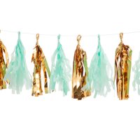 Darice Gold & Mint Mylar Tassel Garland, 12 Tassels, 6ft