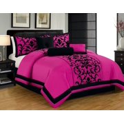 Black Comforters Donna Queen Size 8 Piece Damask Flocking Over Sized Comforter Bedding Set Pink Black